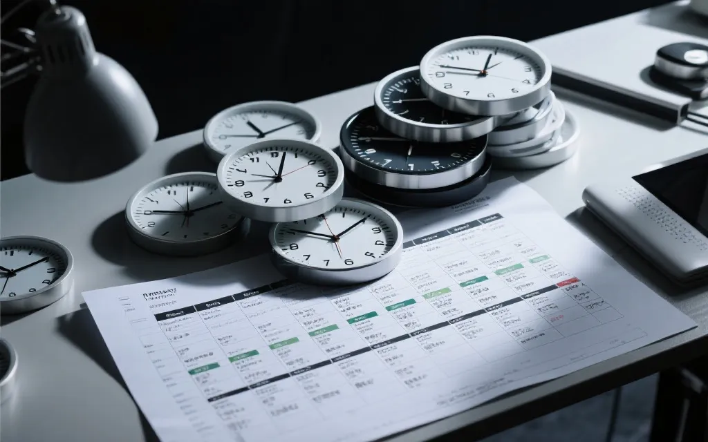 世界杯赛程规划概念图：日程表与时区钟面